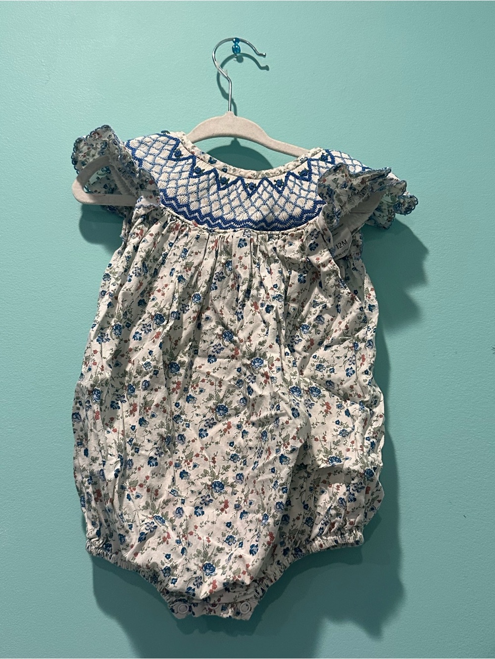 Blue Floral Smocked Baby One-Piece Romper
